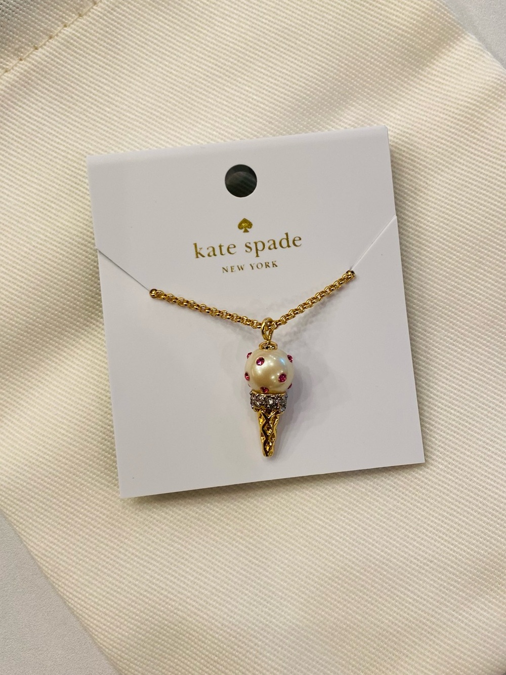 KATE SPADE White Gold & Pink Ice Cream Cone Carnival Nights Necklace